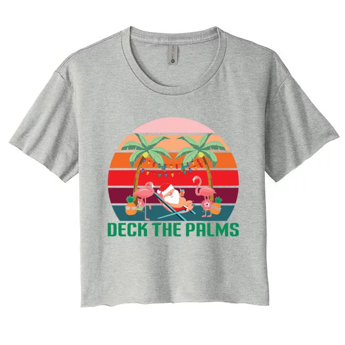 Deck The Palms Tropical Christmas In July Santa Flamingo Cool Gift Women's Crop Top Tee