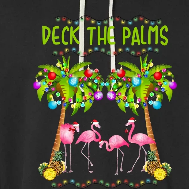 Deck The Palms Merry Flamingo Christmas Gift Sweater Garment-Dyed Fleece Hoodie