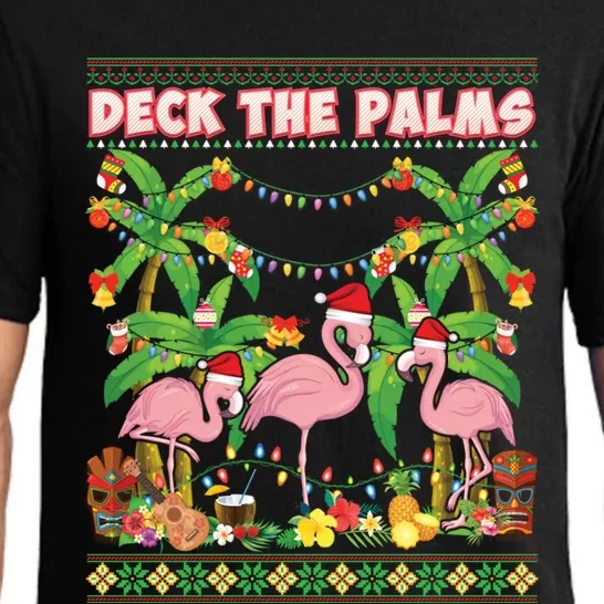 Deck The Palms Merry Flamingo Christmas Ugly Sweater Palm Gift Pajama Set