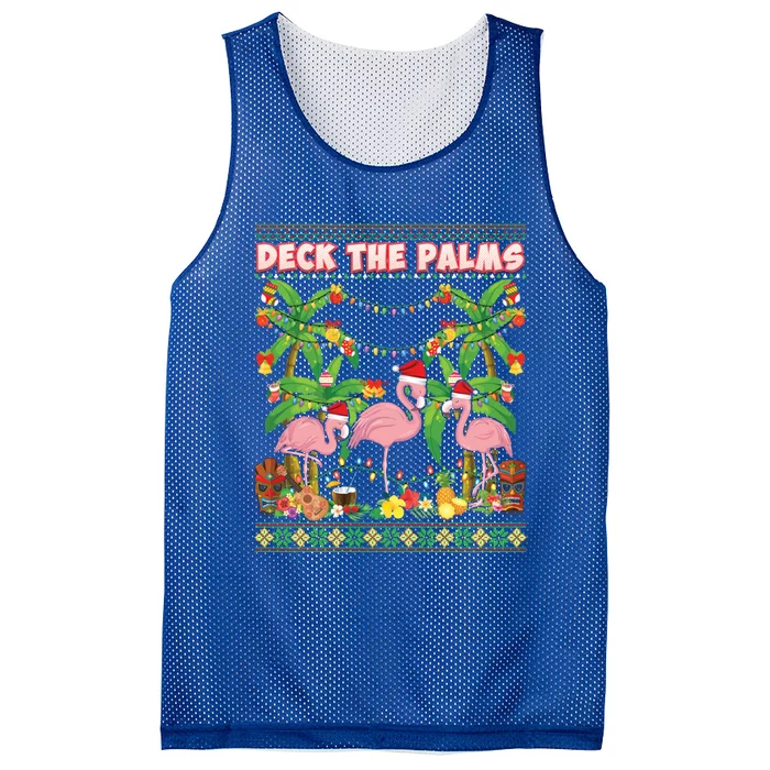 Deck The Palms Merry Flamingo Christmas Ugly Sweater Palm Gift Mesh Reversible Basketball Jersey Tank