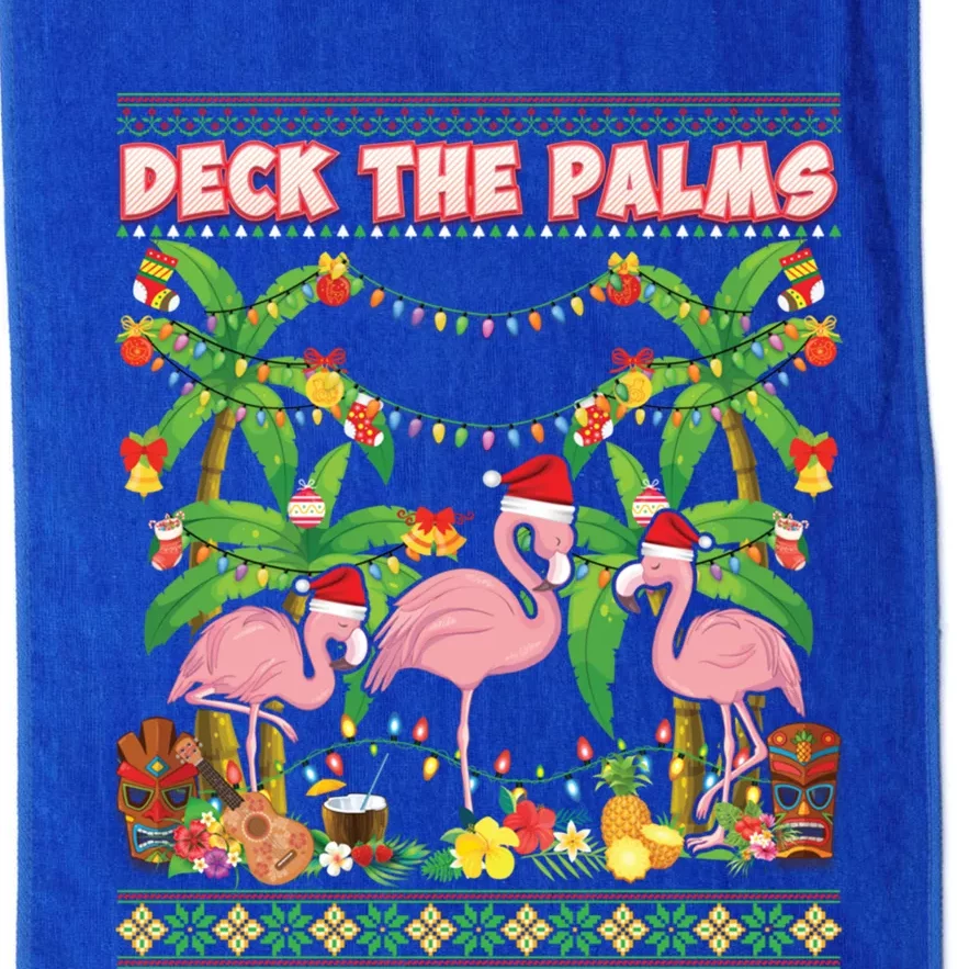 Deck The Palms Merry Flamingo Christmas Ugly Sweater Palm Gift Platinum Collection Golf Towel