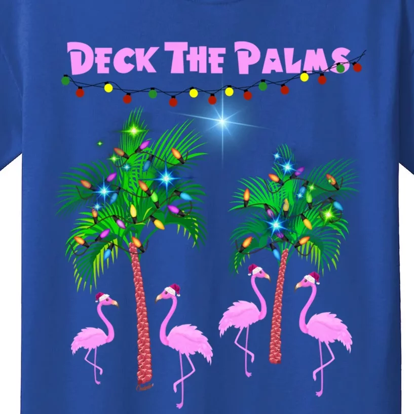 Deck The Palms Tropical Christmas Pink Flamingos Palm Tree Funny Gift Kids T-Shirt