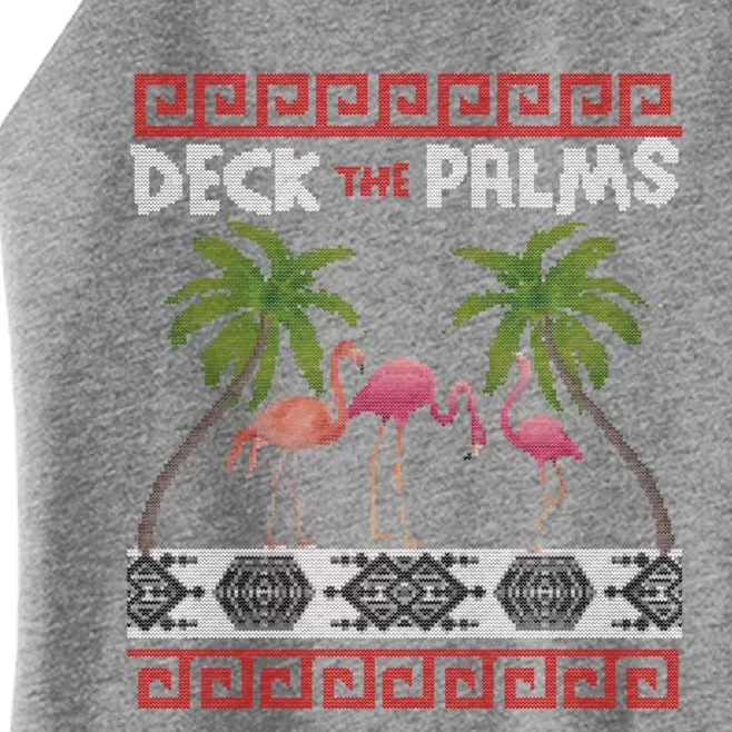 Deck The Palms Merry Flamingo Ugly Christmas Sweater Pyjamas Gift Women’s Perfect Tri Rocker Tank