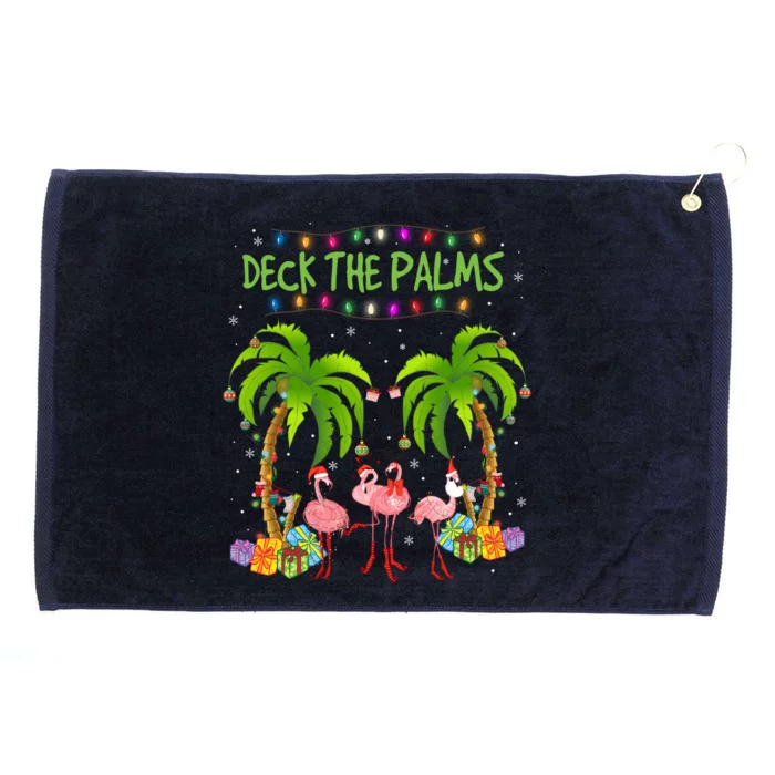 Deck The Palms Tropical Christmas Pink Flamingos Palm Tree Gift Grommeted Golf Towel