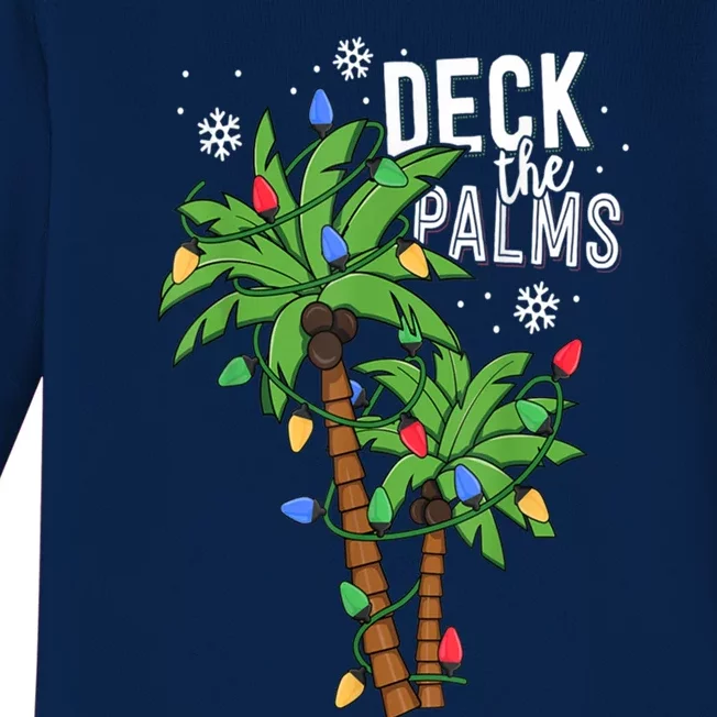 Deck The Palms Tropical Hawaii Christmas Palm Tree Lights Cute Gift Baby Long Sleeve Bodysuit