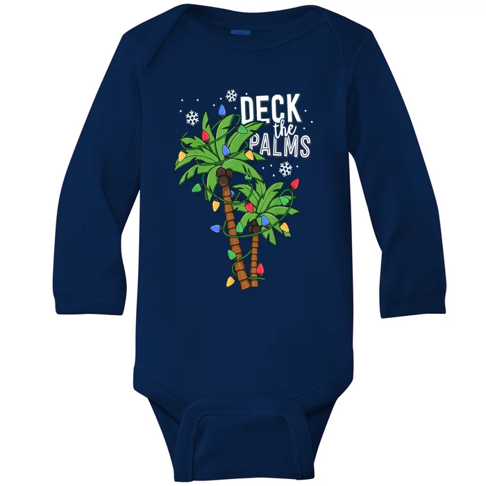 Deck The Palms Tropical Hawaii Christmas Palm Tree Lights Cute Gift Baby Long Sleeve Bodysuit