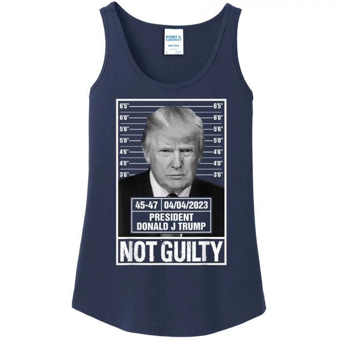 Donald Trump Police Mugshot Photo Not Guilty 45-47 President Ladies Essential Tank