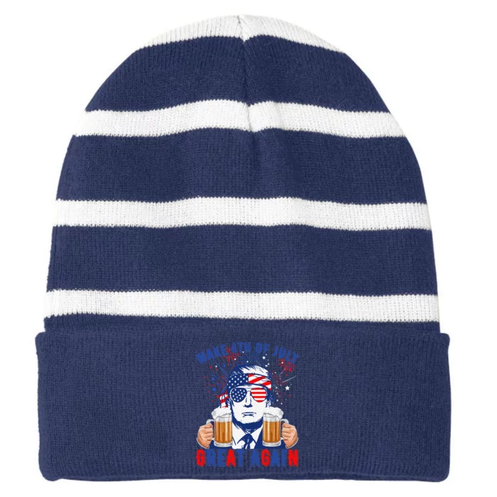 Donald Trump Patriotic Firework Make 4th Of July Great Again Striped Beanie with Solid Band