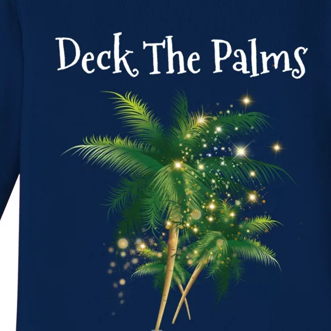 Deck The Palms Tropical Hawaii Christmas Palm Tree Lights Funny Gift Baby Long Sleeve Bodysuit