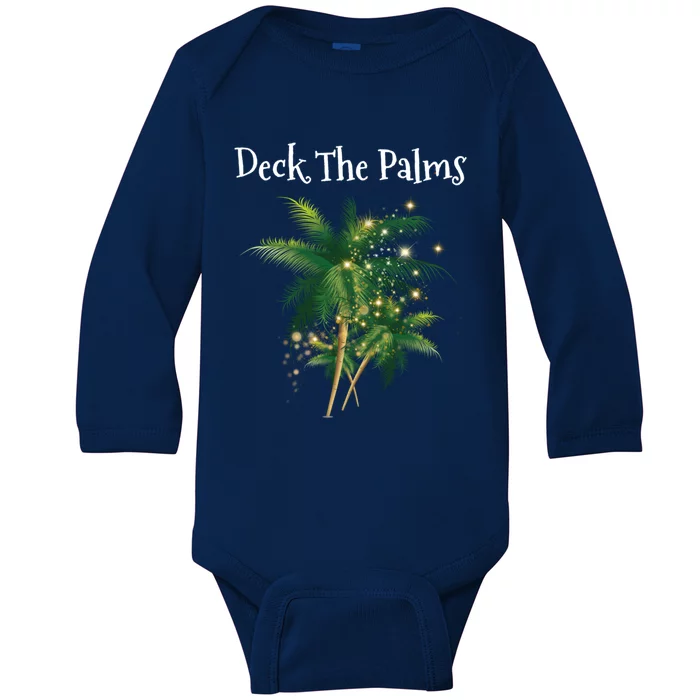 Deck The Palms Tropical Hawaii Christmas Palm Tree Lights Funny Gift Baby Long Sleeve Bodysuit