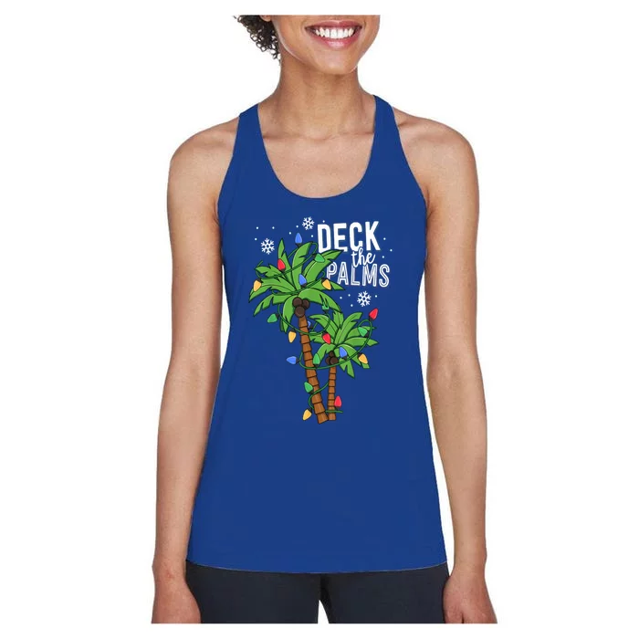 Deck The Palms Tropical Hawaii Christmas Palm Tree Lights Gift Women's Racerback Tank