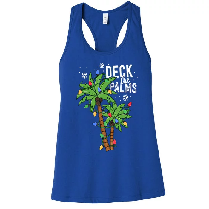 Deck The Palms Tropical Hawaii Christmas Palm Tree Lights Gift Women's Racerback Tank