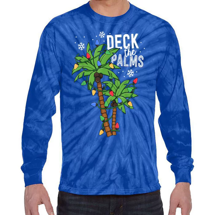 Deck The Palms Tropical Hawaii Christmas Palm Tree Lights Gift Tie-Dye Long Sleeve Shirt