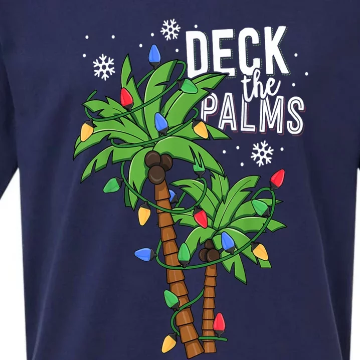 Deck The Palms Tropical Hawaii Christmas Palm Tree Lights Gift Sueded Cloud Jersey T-Shirt