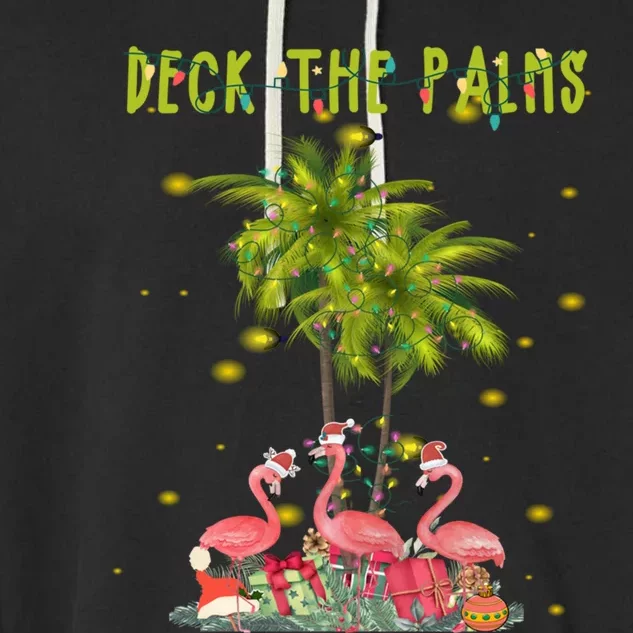 Deck The Palms Hawaiian Christmas Lights Palm Flamingo Cute Gift Garment-Dyed Fleece Hoodie