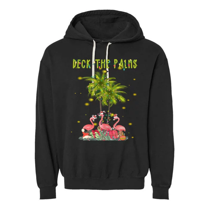 Deck The Palms Hawaiian Christmas Lights Palm Flamingo Cute Gift Garment-Dyed Fleece Hoodie