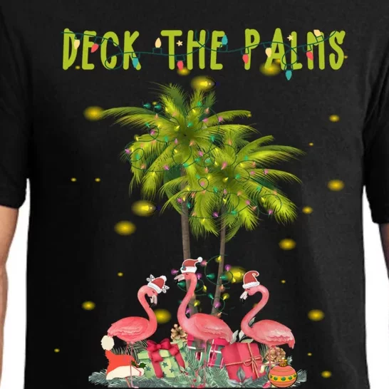 Deck The Palms Hawaiian Christmas Lights Palm Flamingo Cute Gift Pajama Set