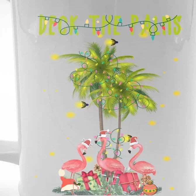 Deck The Palms Hawaiian Christmas Lights Palm Flamingo Cute Gift Front & Back Beer Stein