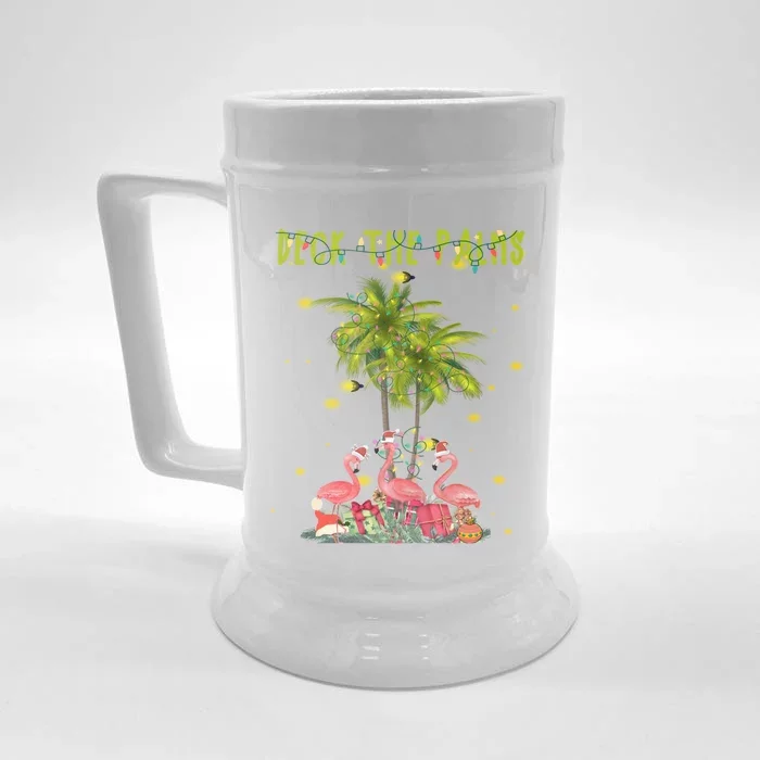 Deck The Palms Hawaiian Christmas Lights Palm Flamingo Cute Gift Front & Back Beer Stein