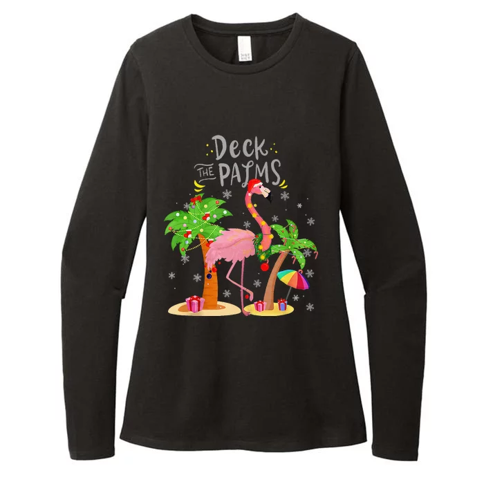 Deck The Palms Tree Light Flamingo Tropical Christmas Womens CVC Long Sleeve Shirt