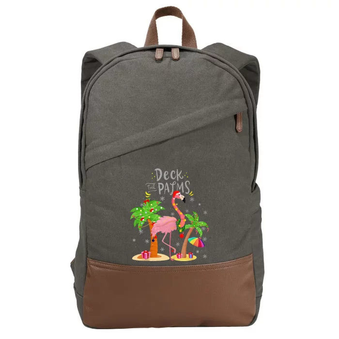 Deck The Palms Tree Light Flamingo Tropical Christmas Cotton Canvas Backpack