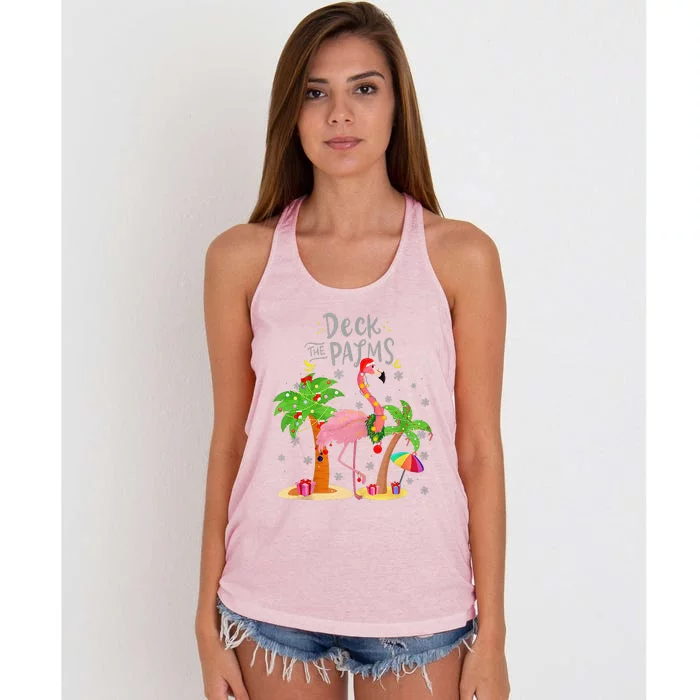 Deck The Palms Tree Light Flamingo Tropical Christmas Women's Knotted Racerback Tank