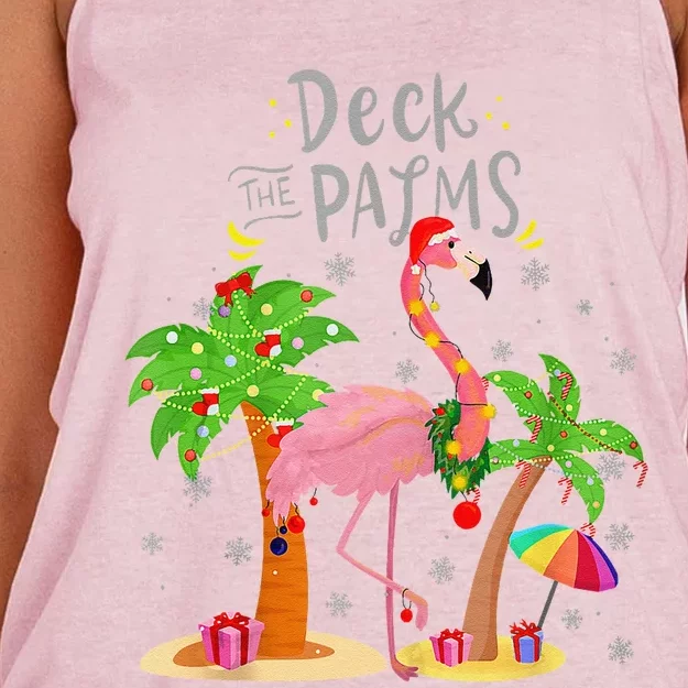 Deck The Palms Tree Light Flamingo Tropical Christmas Women's Knotted Racerback Tank