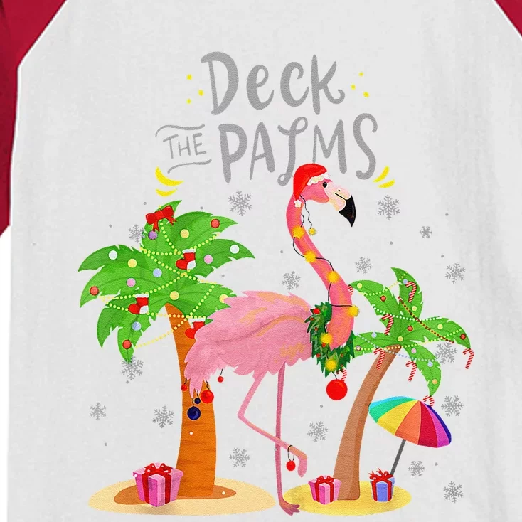 Deck The Palms Tree Light Flamingo Tropical Christmas Kids Colorblock Raglan Jersey