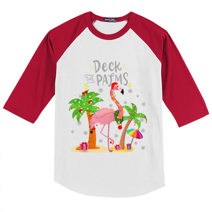 Deck The Palms Tree Light Flamingo Tropical Christmas Kids Colorblock Raglan Jersey