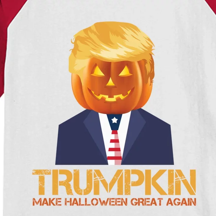 Donald Trump Pumpkin Make Halloween Great Again Gift Kids Colorblock Raglan Jersey