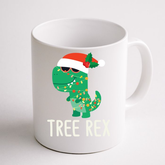 Dinosaur Trex Pajamas Ugly Christmas Lights Tree Rex Gift Front & Back Coffee Mug