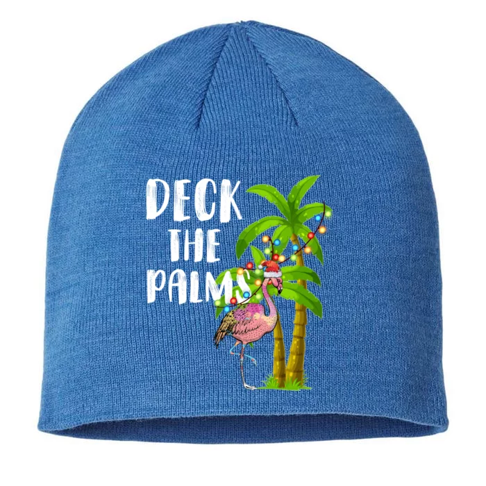 Deck The Palms Tropical Christmas Pink Flamingos Palm Tree Gift 8 1/2in Sustainable Knit Beanie