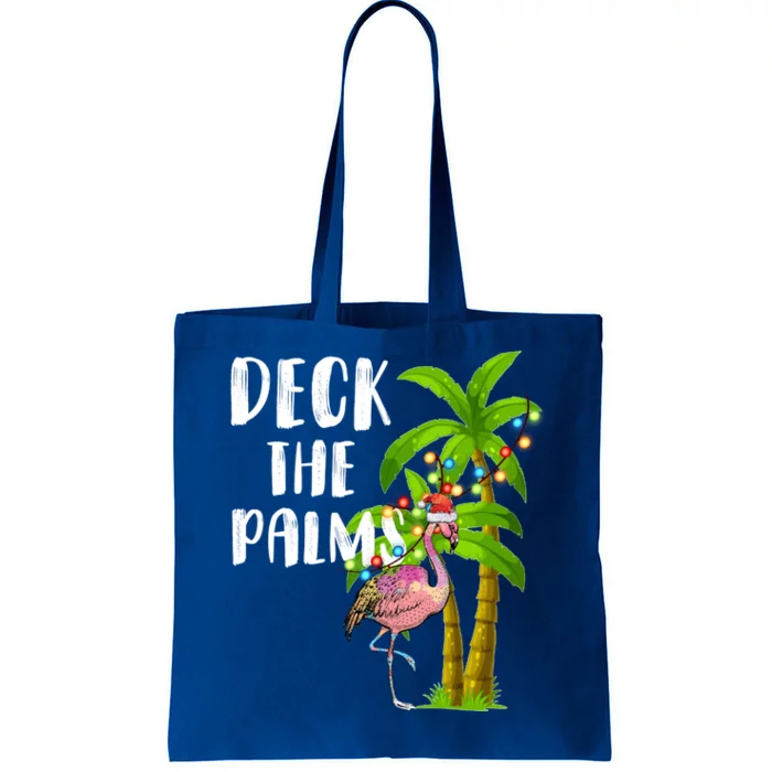 Deck The Palms Tropical Christmas Pink Flamingos Palm Tree Gift Tote Bag