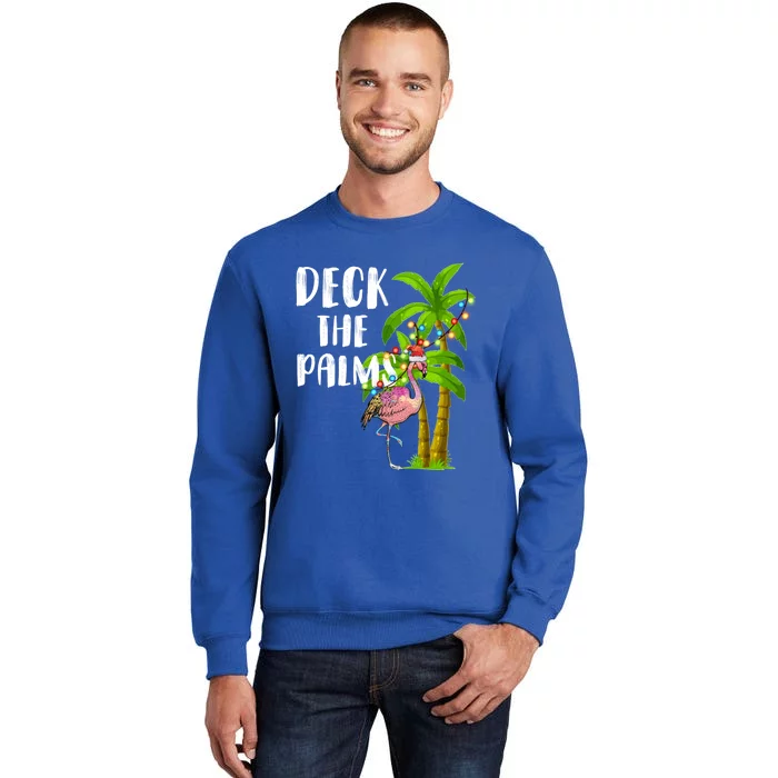 Deck The Palms Tropical Christmas Pink Flamingos Palm Tree Gift Tall Sweatshirt