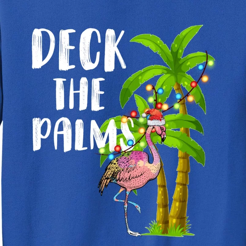 Deck The Palms Tropical Christmas Pink Flamingos Palm Tree Gift Tall Sweatshirt