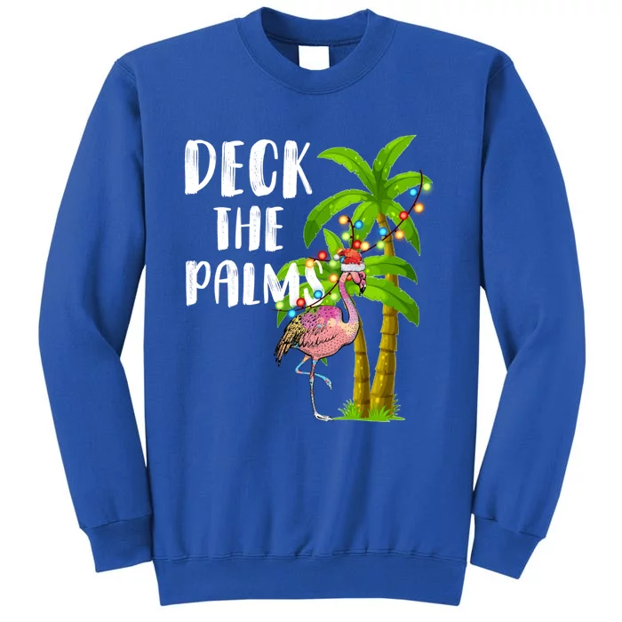 Deck The Palms Tropical Christmas Pink Flamingos Palm Tree Gift Tall Sweatshirt