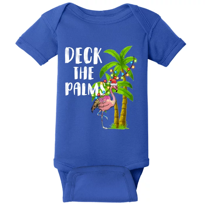 Deck The Palms Tropical Christmas Pink Flamingos Palm Tree Gift Baby Bodysuit