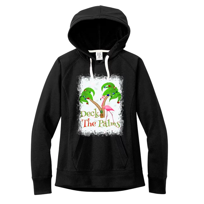 Deck The Palms Beach Christmas Flamingo Gift Women's Fleece Hoodie