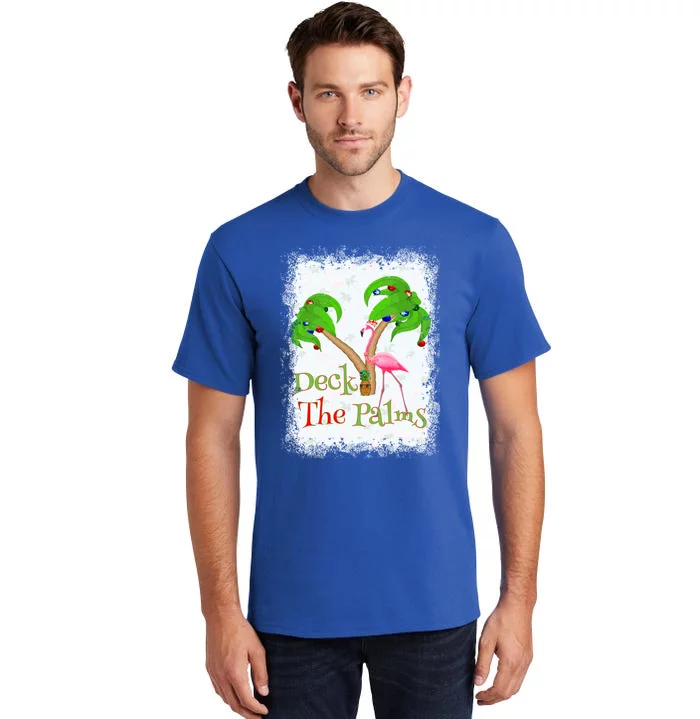 Deck The Palms Beach Christmas Flamingo Gift Tall T-Shirt