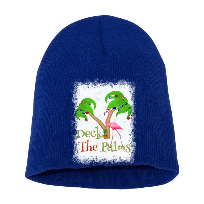 Deck The Palms Beach Christmas Flamingo Gift Short Acrylic Beanie