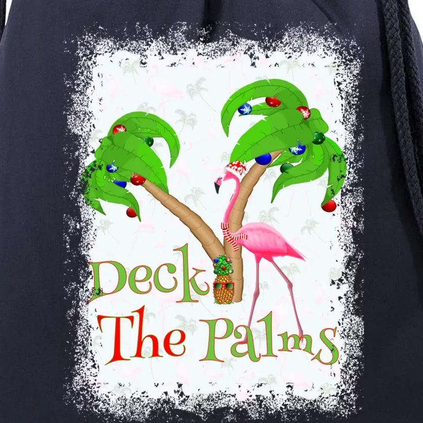 Deck The Palms Beach Christmas Flamingo Gift Drawstring Bag