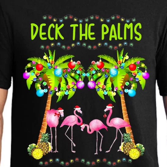 Deck The Palms Merry Flamingo Christmas Palm Tree Funny Xmas Gift Pajama Set