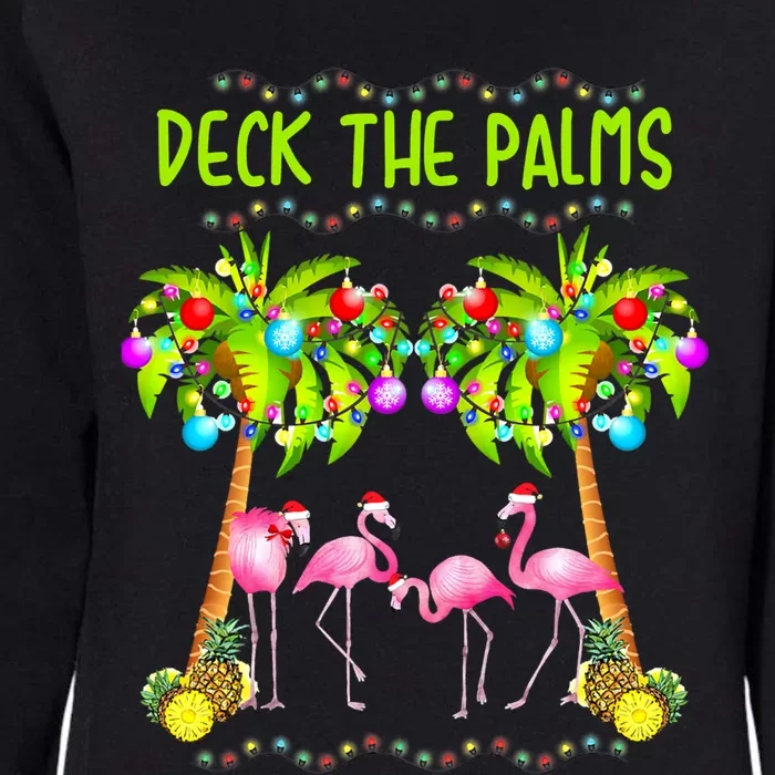 Deck The Palms Merry Flamingo Christmas Palm Tree Funny Xmas Gift Womens California Wash Sweatshirt