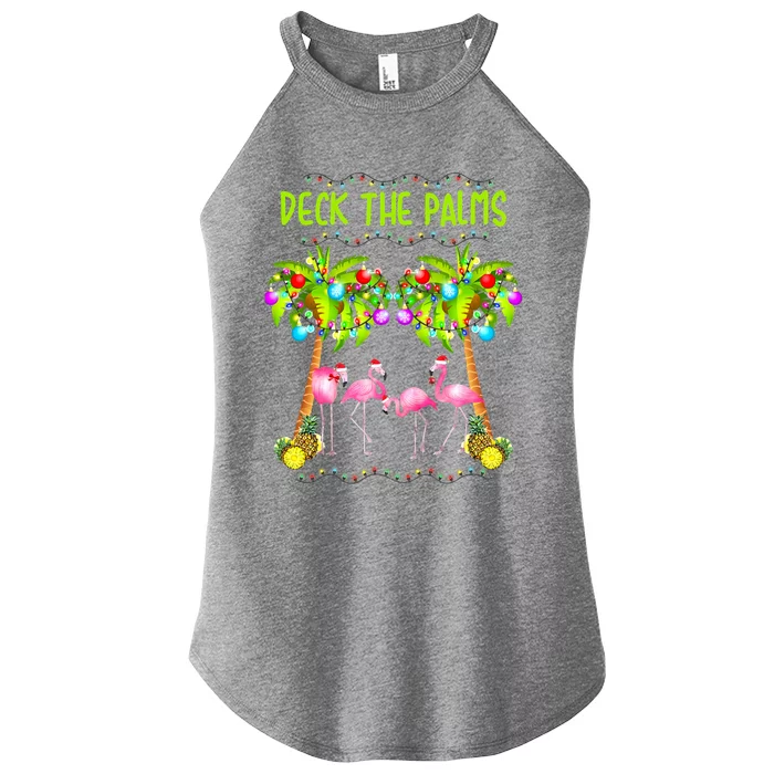 Deck The Palms Merry Flamingo Christmas Palm Tree Funny Xmas Gift Women’s Perfect Tri Rocker Tank