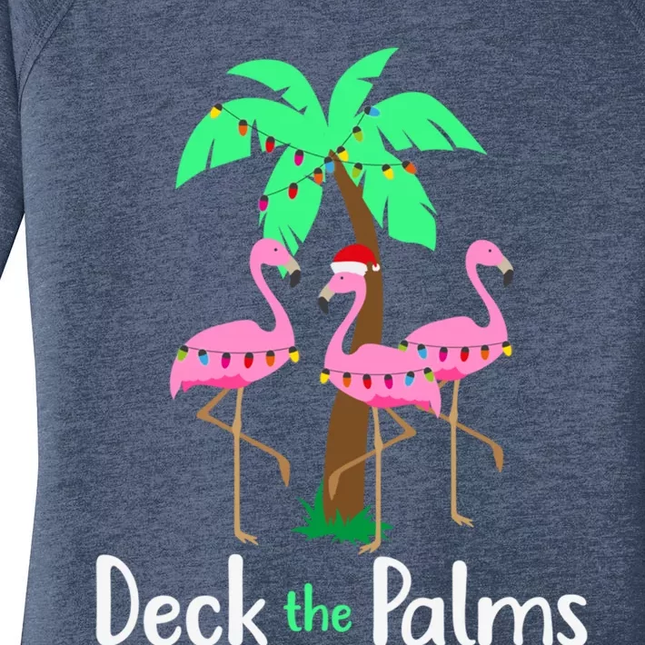 Deck The Palm Trees Flamingo Christmas Holiday Funny Gift Women's Perfect Tri Tunic Long Sleeve Shirt