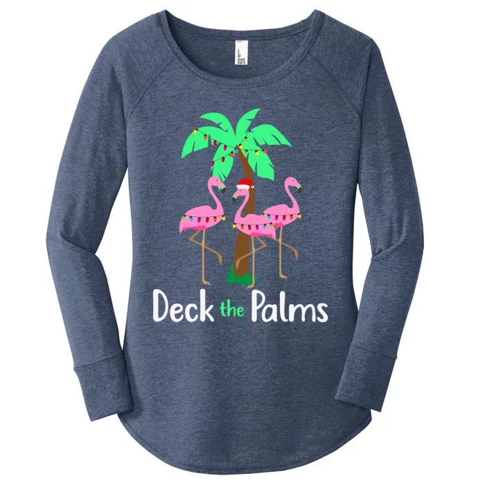 Deck The Palm Trees Flamingo Christmas Holiday Funny Gift Women's Perfect Tri Tunic Long Sleeve Shirt