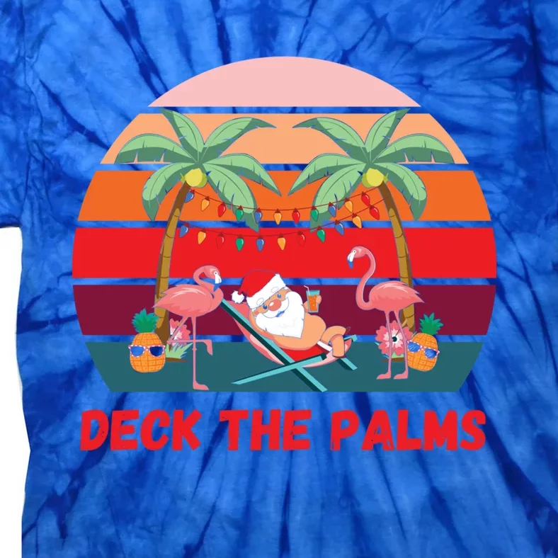 Deck The Palms Christmas In July Santa Ing A Cocktail Gift Tie-Dye T-Shirt