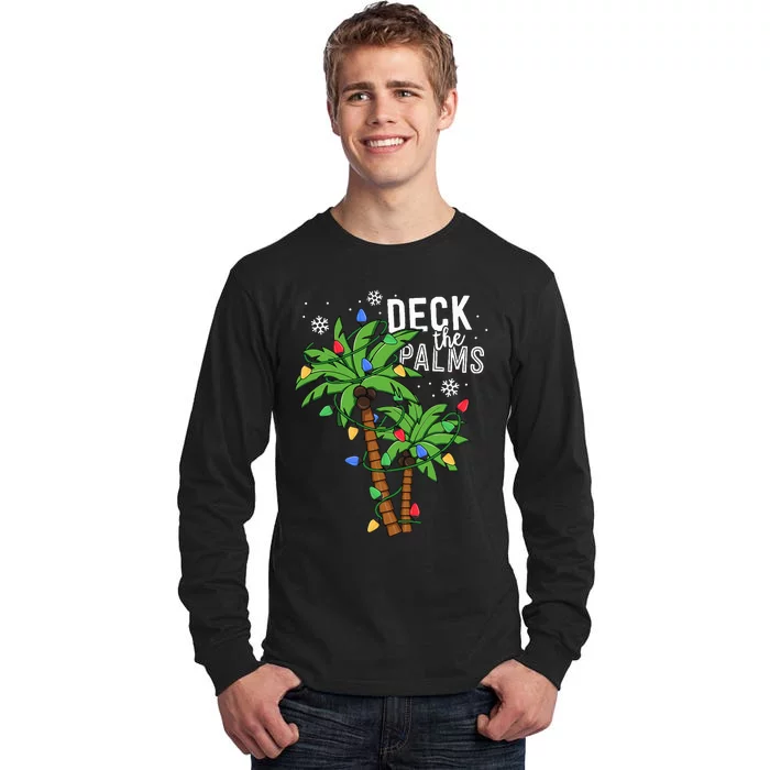 Deck The Palms Tropical Hawaii Christmas Palm Tree Lights Tall Long Sleeve T-Shirt