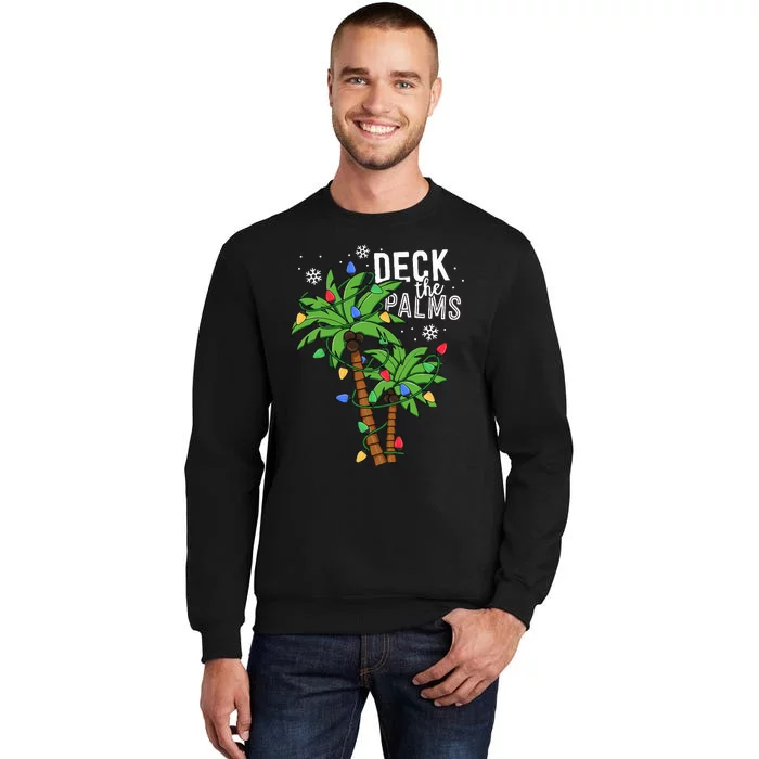 Deck The Palms Tropical Hawaii Christmas Palm Tree Lights Tall Sweatshirt