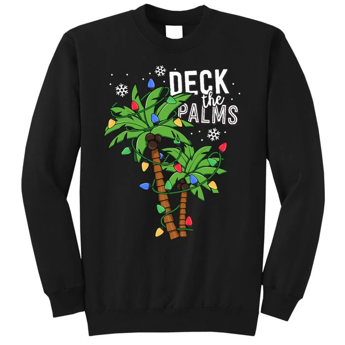 Deck The Palms Tropical Hawaii Christmas Palm Tree Lights Tall Sweatshirt